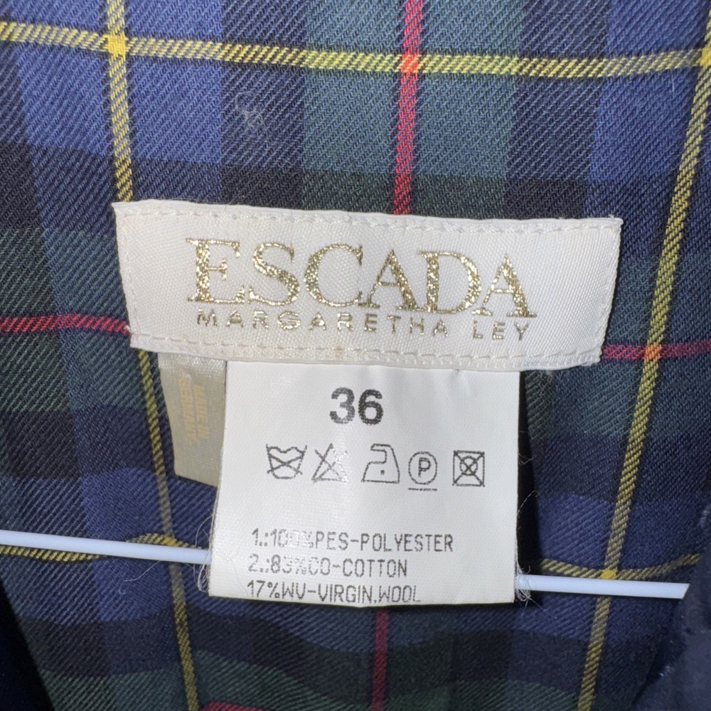 Escada Clubhouse Navy Vest Size 36 Satin Plaid Lining Equestrian - Picture 4 of 9